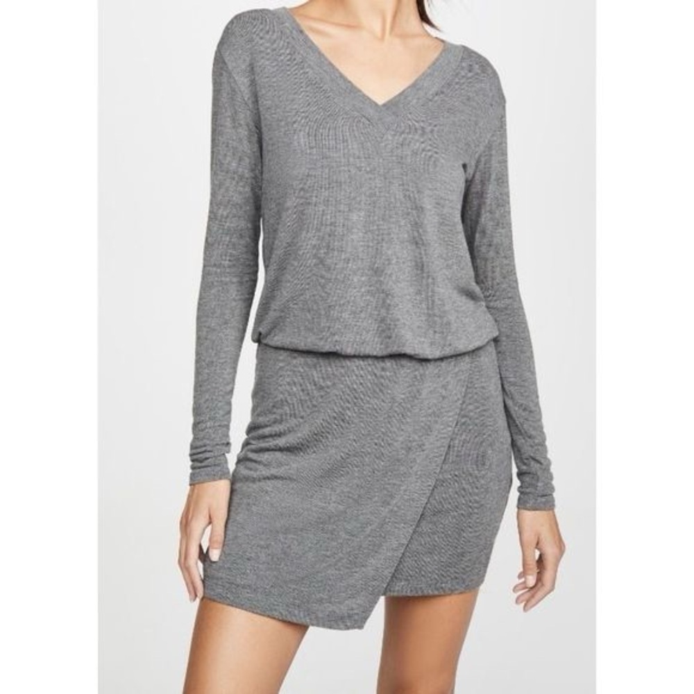 Bailey 44 Lloyd Faux Wrap Mini Dress Long Sleeve V-Neck Grey Small Wool Blend
